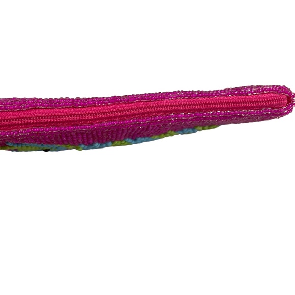 Hand-Beaded Tropical Seahorse Clutch Coin Purse Wallet Pink Island Vibes Sealife - Picture 10 of 14